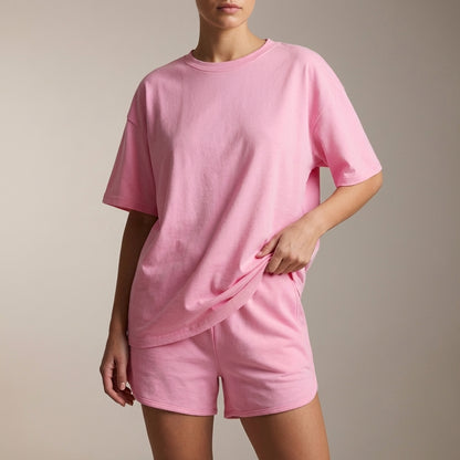 Oversized Drop-Shoulder Lounge Set with Adjustable Waist Shorts