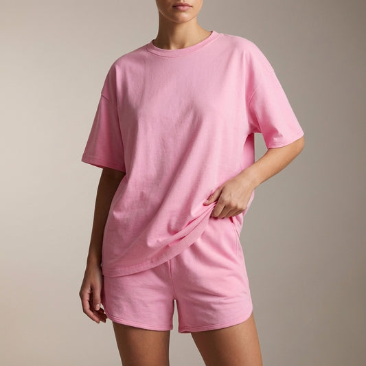 Oversized Drop-Shoulder Lounge Set with Adjustable Waist Shorts