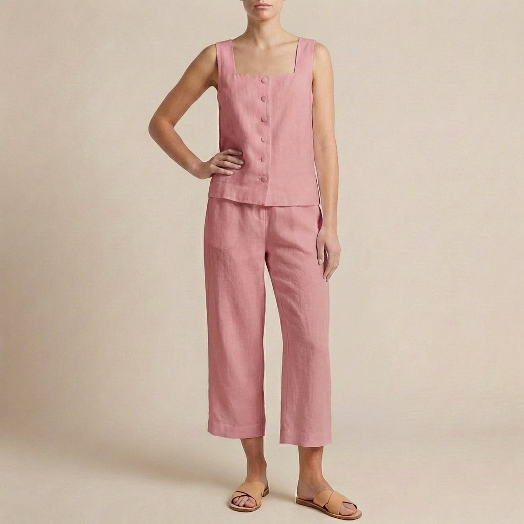 Structured Two-Piece Set with Square Neck Top and Wide-Leg Capris