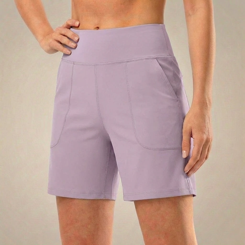 High-Waist Relaxed Fit Athletic Shorts with Structured Seam Paneling