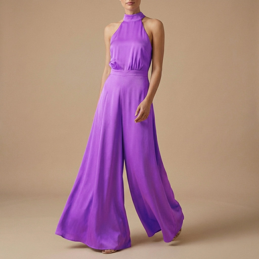 Halter Neck Wide-Leg Jumpsuit with Tie-Back Detail