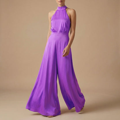 Halter Neck Wide-Leg Jumpsuit with Tie-Back Detail