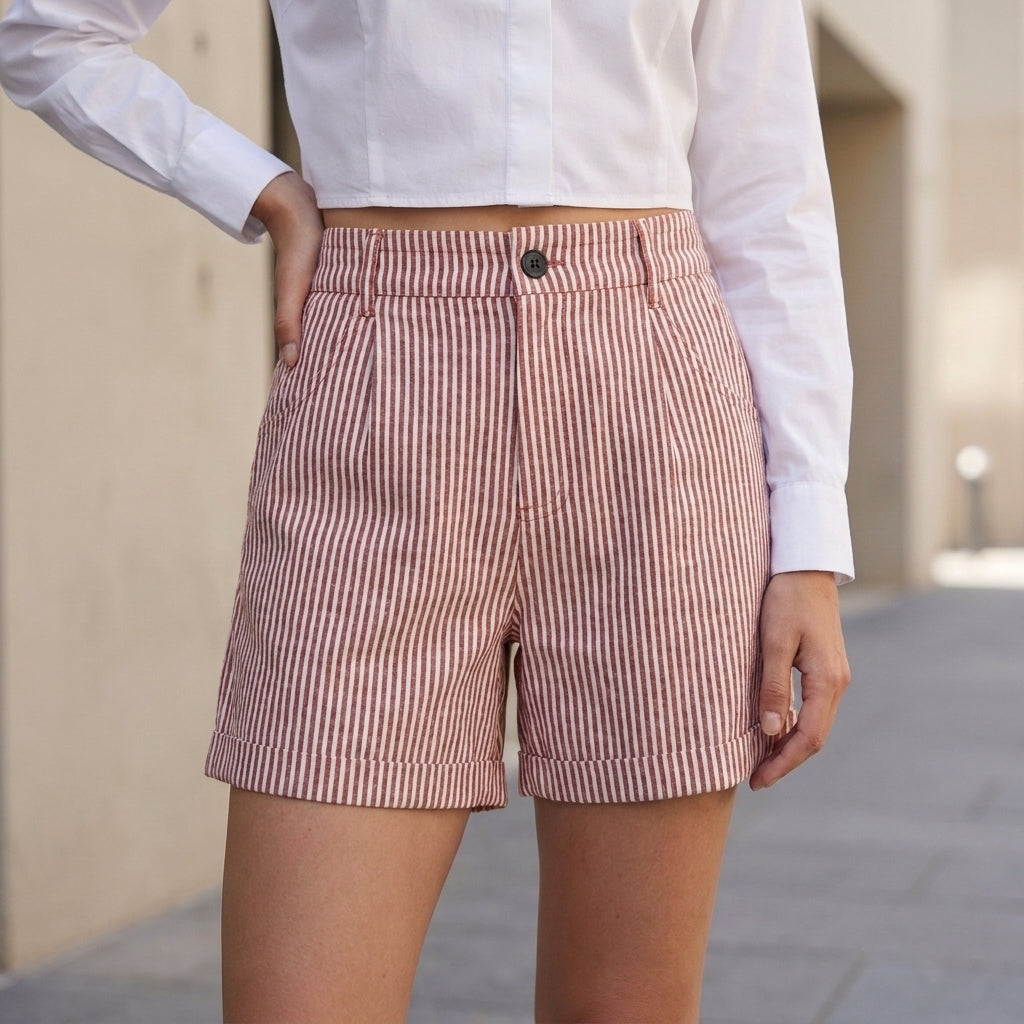 High-Waist Tailored Striped Shorts with Relaxed Silhouette