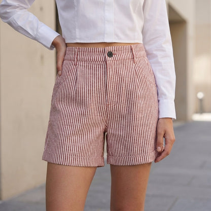 High-Waist Tailored Striped Shorts with Relaxed Silhouette