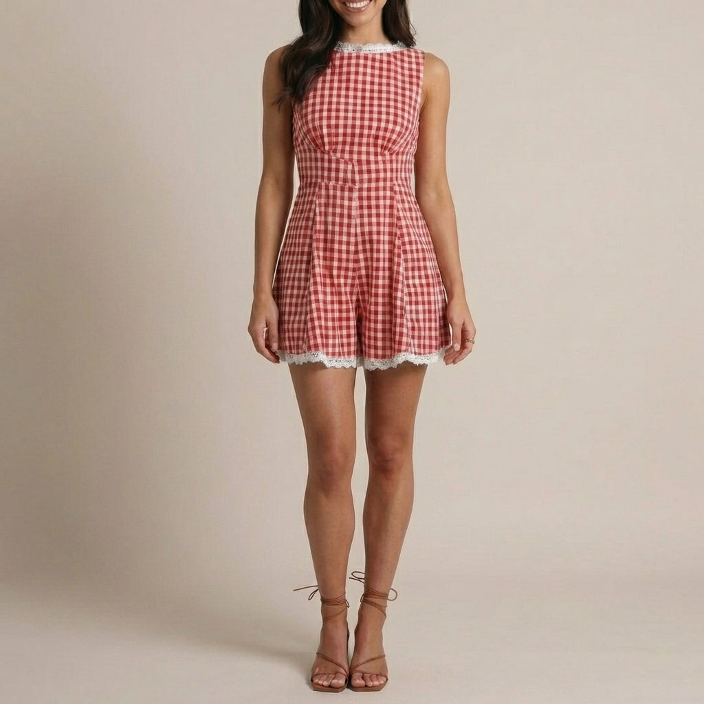 Plaid Sleeveless Mini Jumpsuit