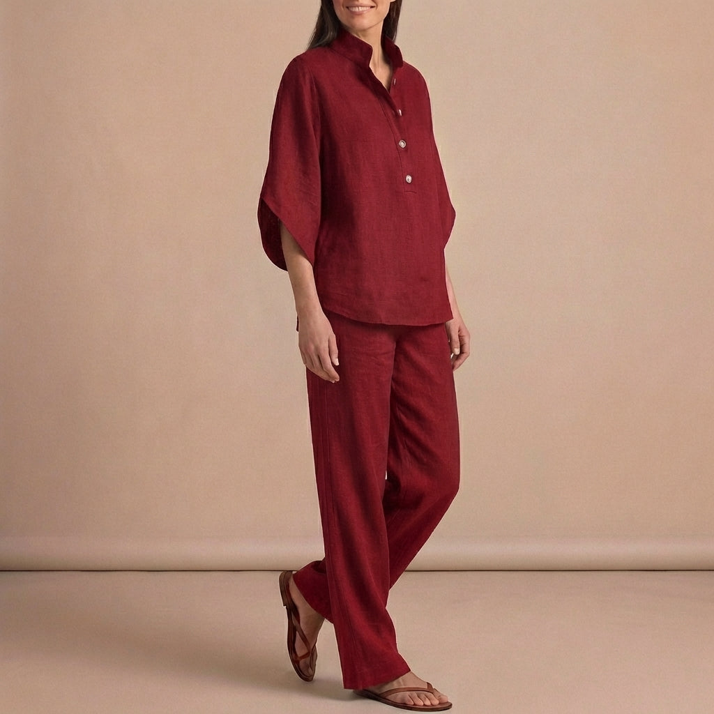 Woven Two-Piece Relaxed Shirt and Wide-Leg Trouser Set for Urban Leisure
