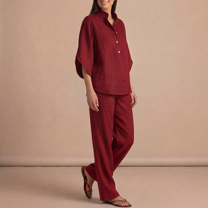 Woven Two-Piece Relaxed Shirt and Wide-Leg Trouser Set for Urban Leisure