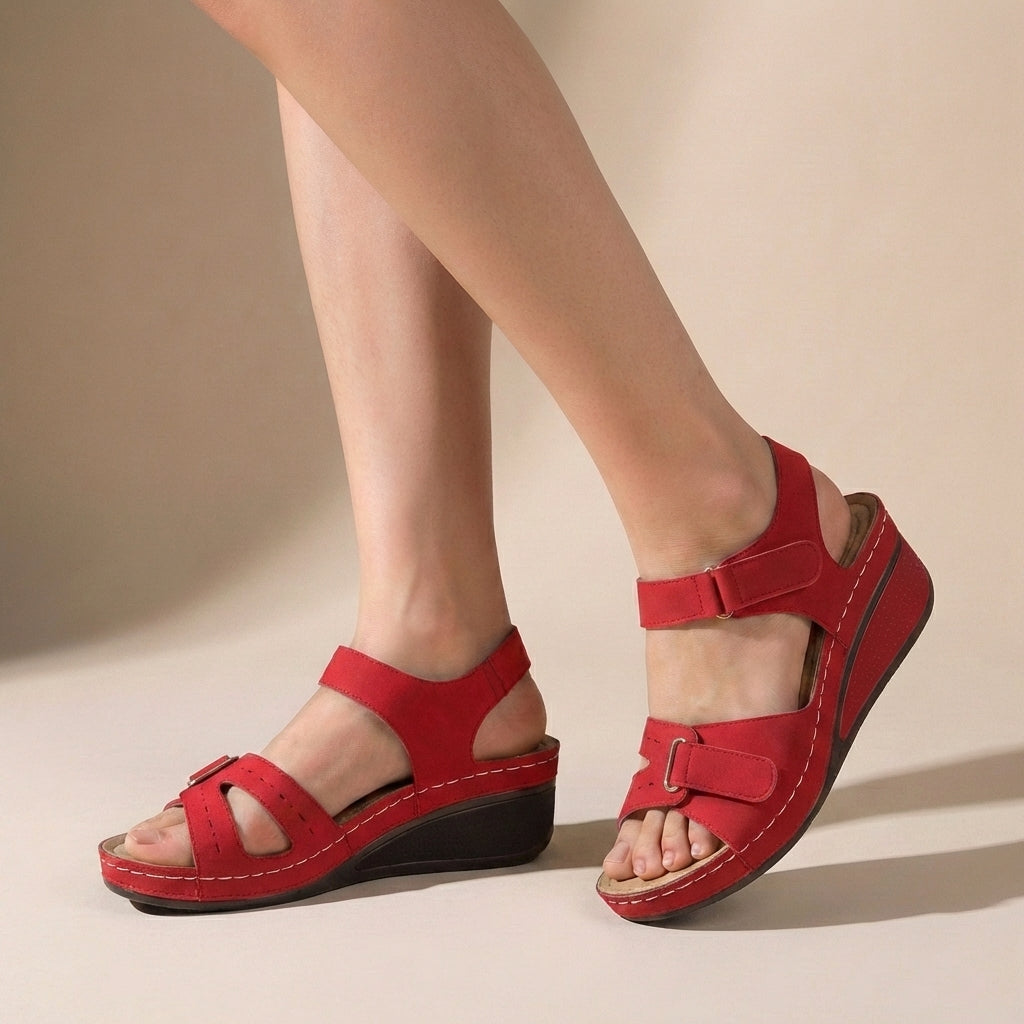 Adjustable Dual-Strap Platform Wedge Sandals with Textured Sole