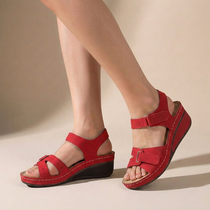 Adjustable Dual-Strap Platform Wedge Sandals with Textured Sole