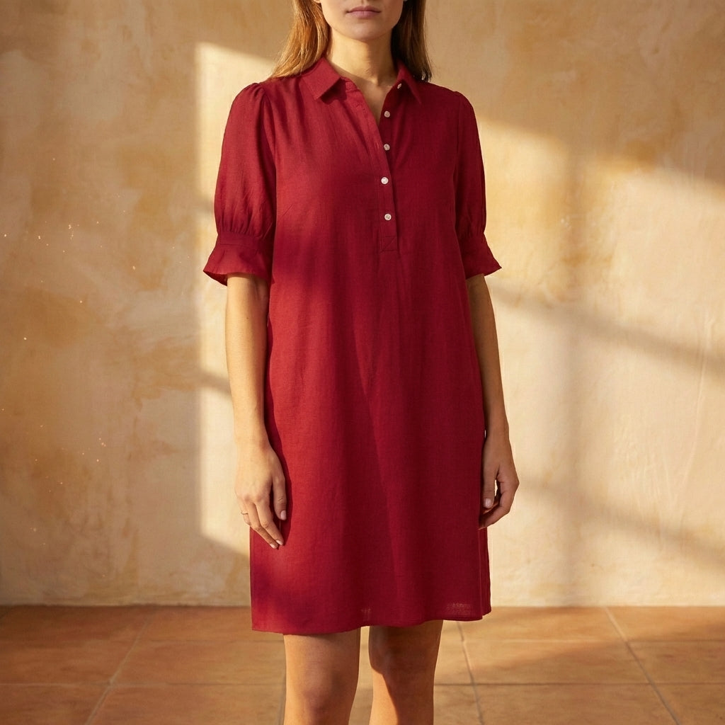 Harper Relaxed Knee-Length Shirt Dress with Flared Sleeve Detail