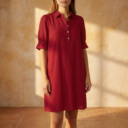 Harper Relaxed Knee-Length Shirt Dress with Flared Sleeve Detail
