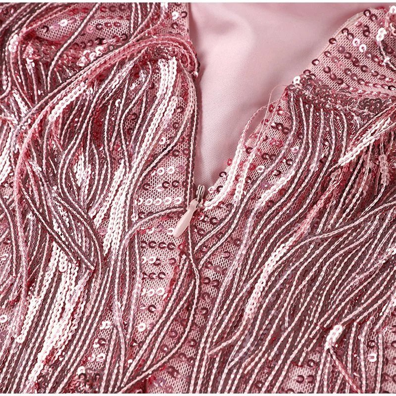 Fringe Embellished Mini Dress with Feathered Hem