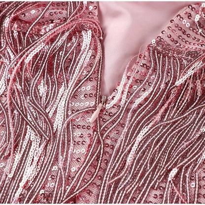 Fringe Embellished Mini Dress with Feathered Hem