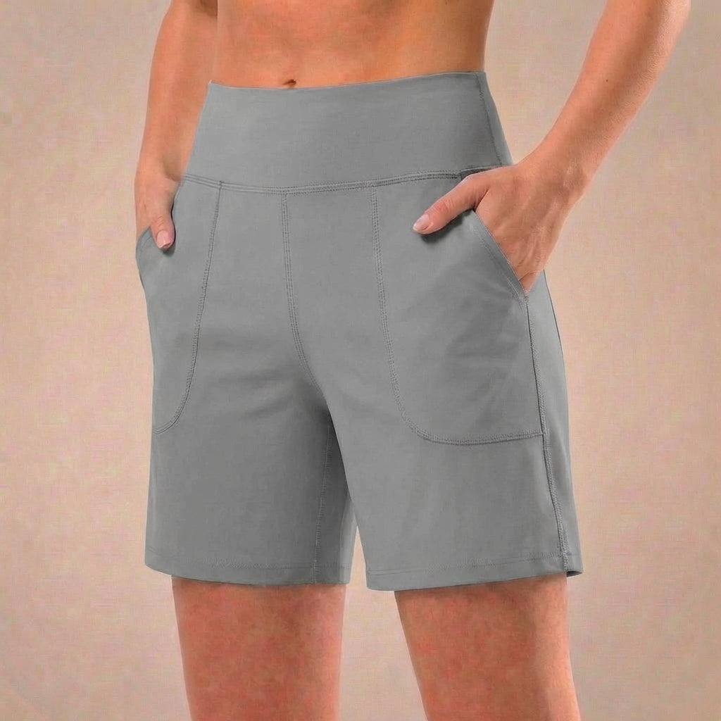 High-Waist Relaxed Fit Athletic Shorts with Structured Seam Paneling