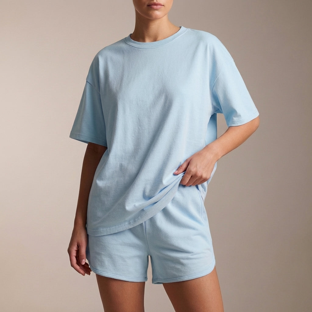 Oversized Drop-Shoulder Lounge Set with Adjustable Waist Shorts