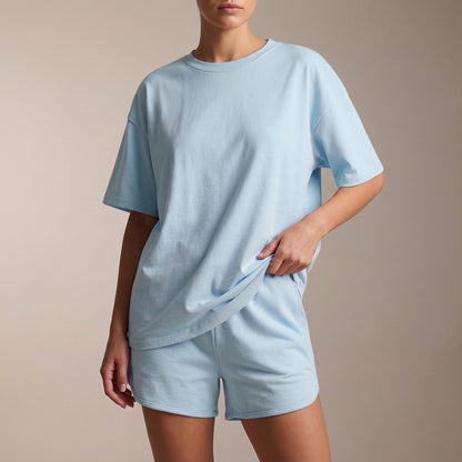 Oversized Drop-Shoulder Lounge Set with Adjustable Waist Shorts