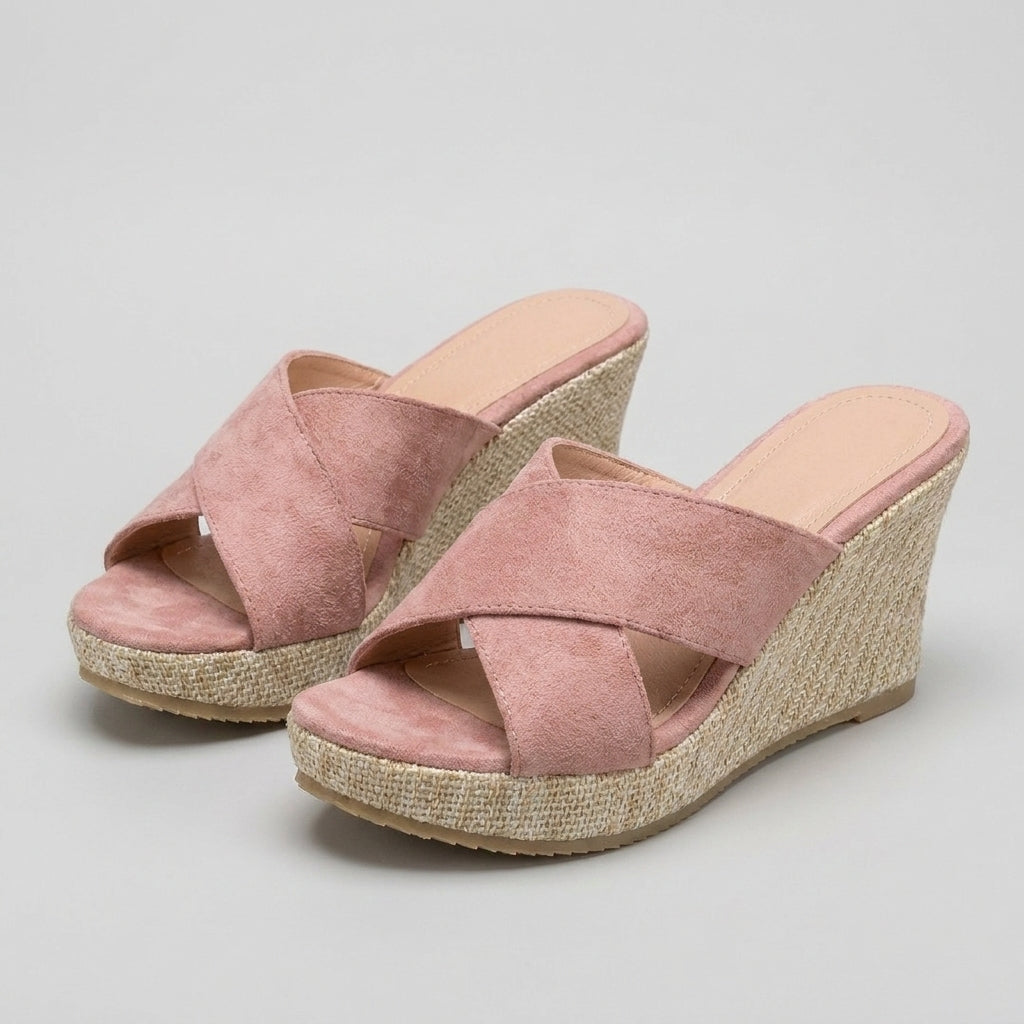 Elevated Woven Platform Wedge Sandals with Soft Crossover Straps