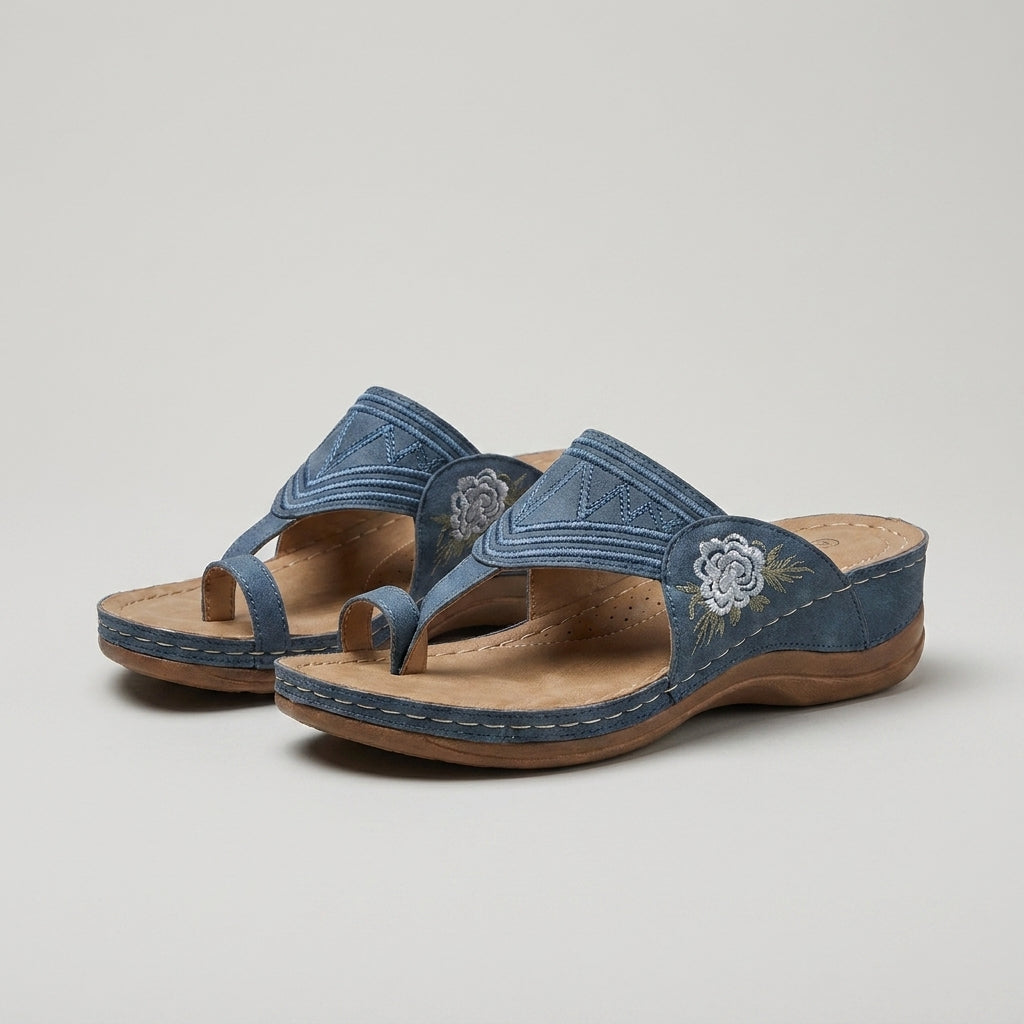 Embroidered Orthopedic Wedge Sandals with Cushioned Support for Everyday Comfort