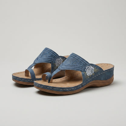 Embroidered Orthopedic Wedge Sandals with Cushioned Support for Everyday Comfort