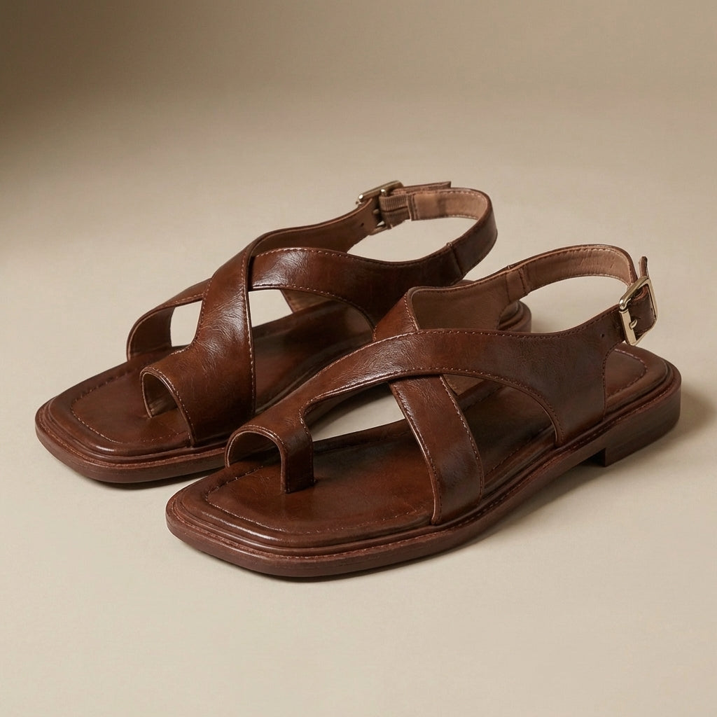 Fitted Cross-Strap Sandals with Square Toe and Block Heel
