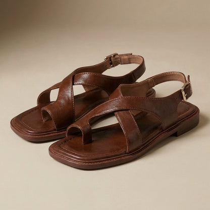 Fitted Cross-Strap Sandals with Square Toe and Block Heel