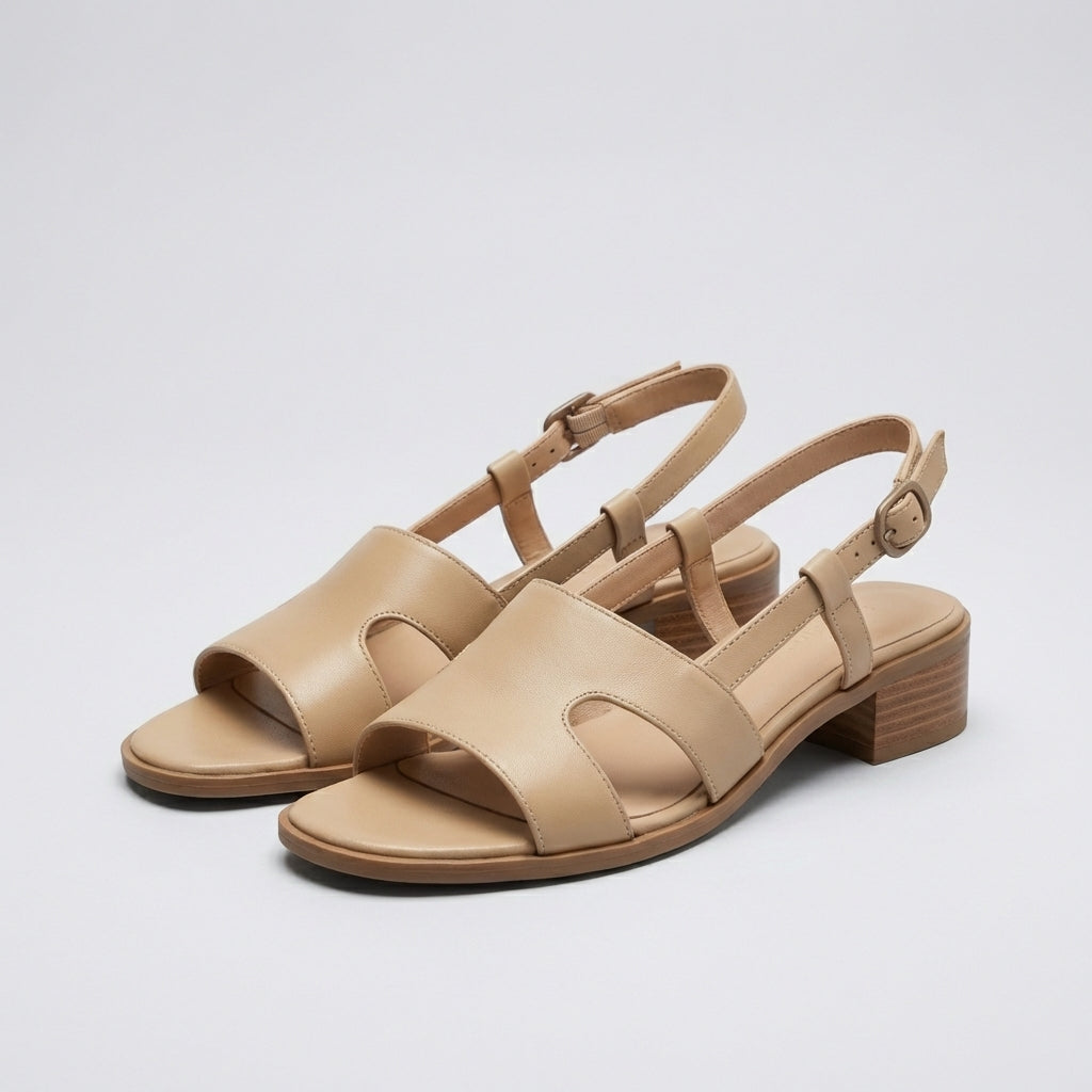 Structured Orthopedic Slingback Sandals with Adjustable Ankle Strap and Low Block Heel