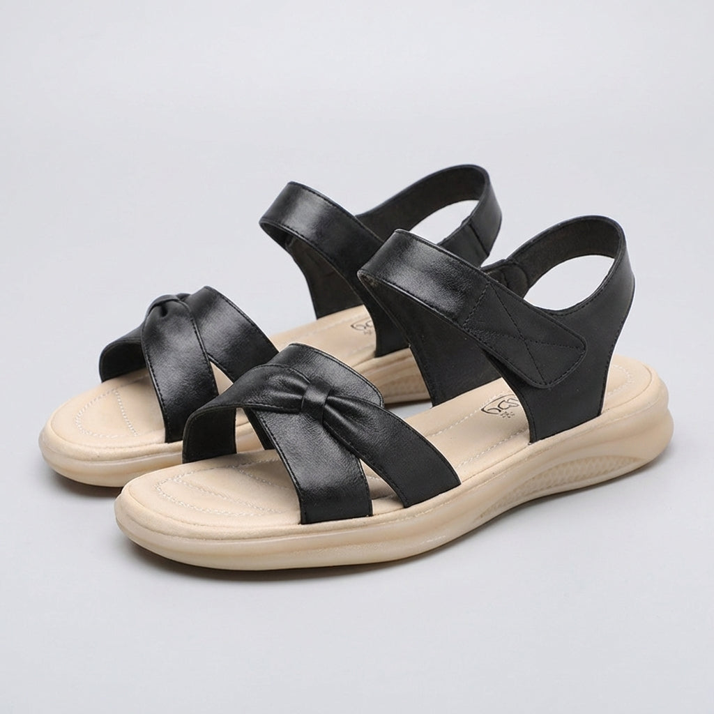 Soft-Touch Knotted Flat Sandals with Adjustable Ankle Strap