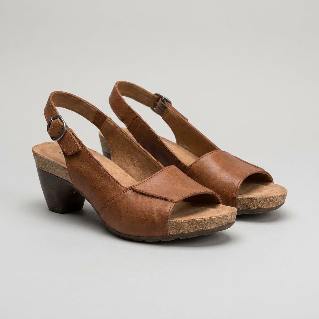 Contoured Block-Heel Sandals with Adjustable Slingback Strap