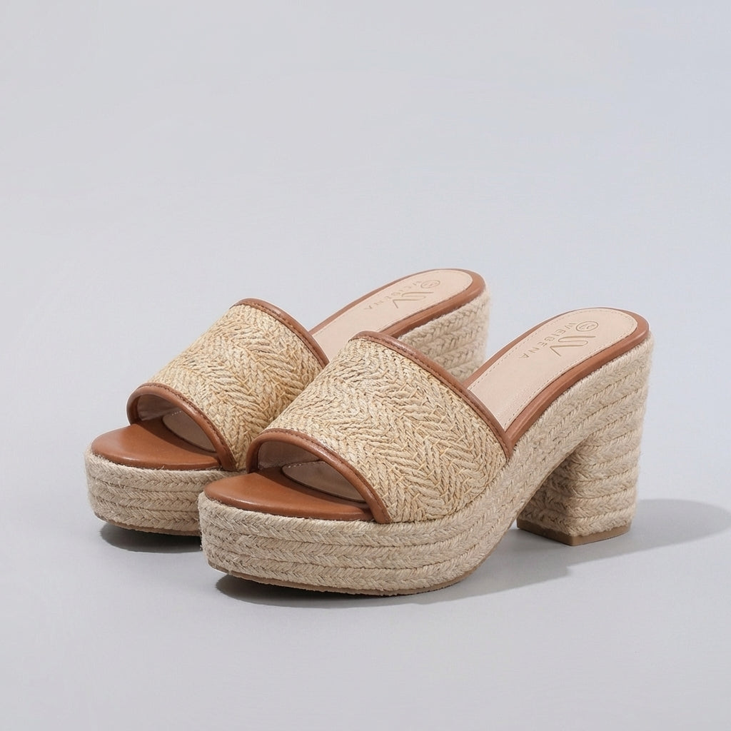 Elevated Espadrille Platform Block Heel Mule Sandal
