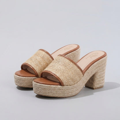 Elevated Espadrille Platform Block Heel Mule Sandal