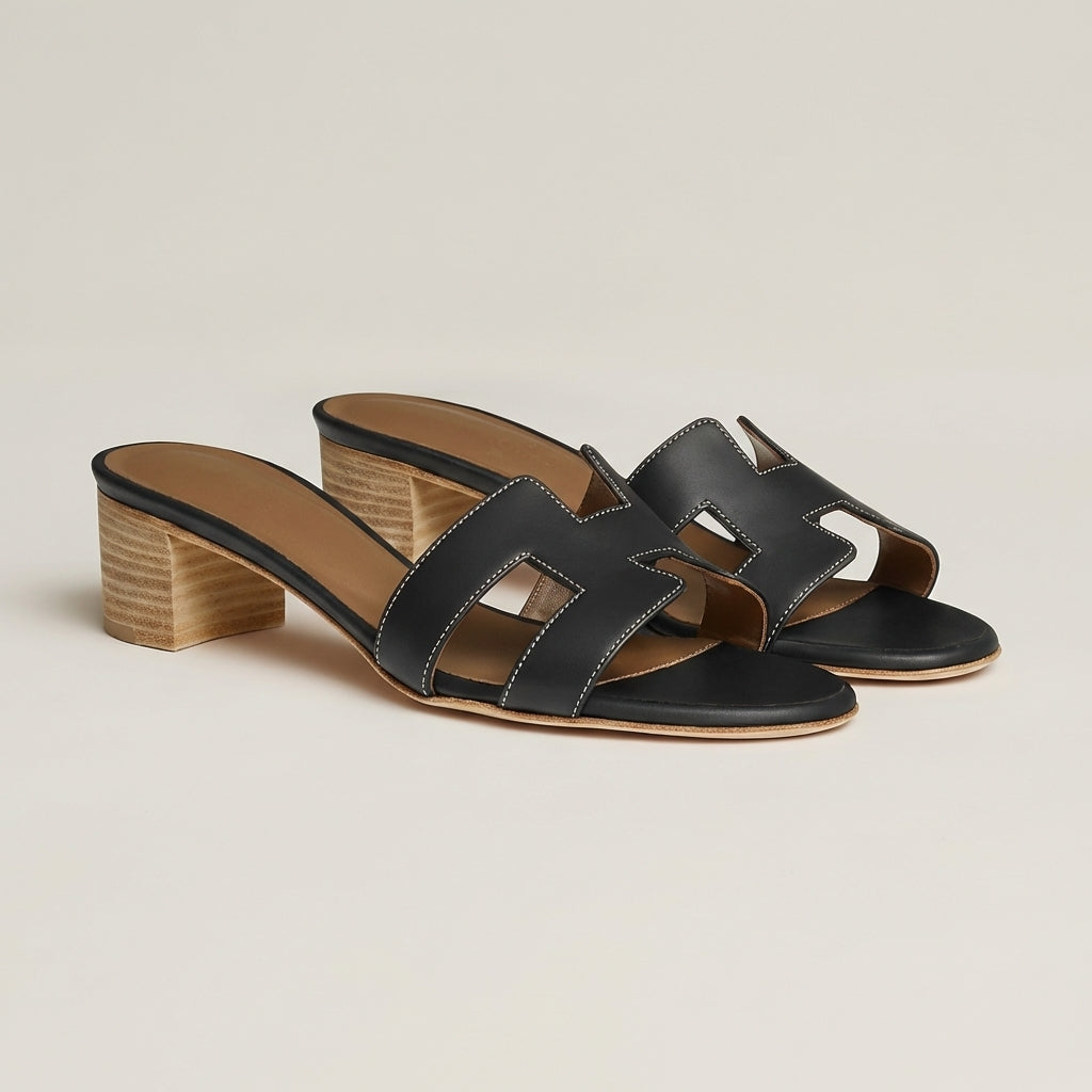 Sculpted Heeled Mule Sandals with Textured Block Heel
