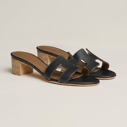 Sculpted Heeled Mule Sandals with Textured Block Heel