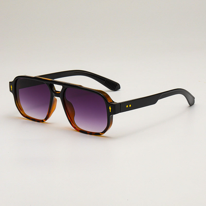 Oversized Retro-Inspired Sunglasses with Double Bridge and Metallic Accents