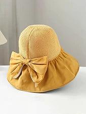 Foldable Wide Brim Sun Hat with Textured Crown and Elegant Bow Accent