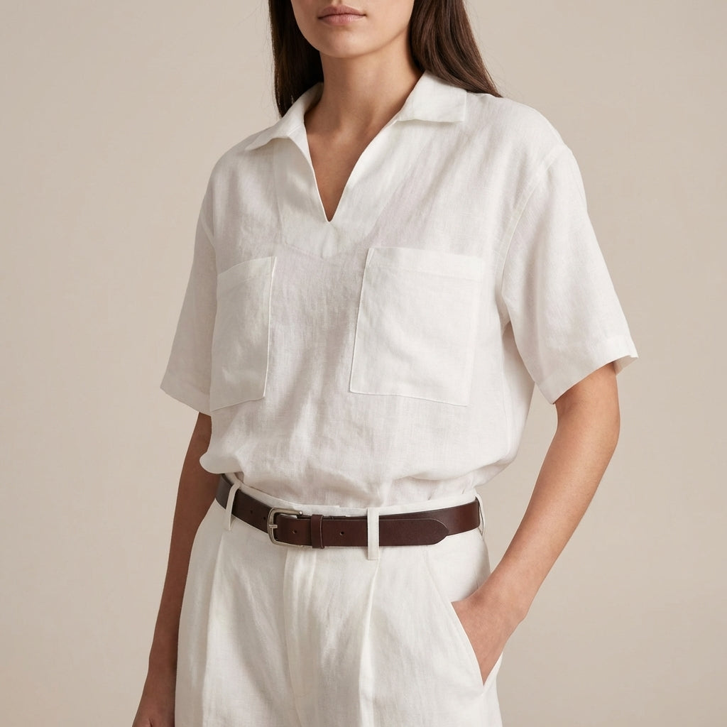 Relaxed Fit V-Neck Shirt with Patch Pockets for Elevated Casualwear