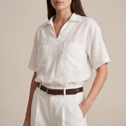 Relaxed Fit V-Neck Shirt with Patch Pockets for Elevated Casualwear