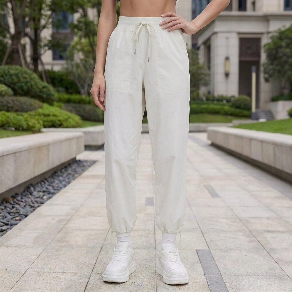Relaxed Straight-Leg Lightweight Sports Pants with Adjustable Drawstrings