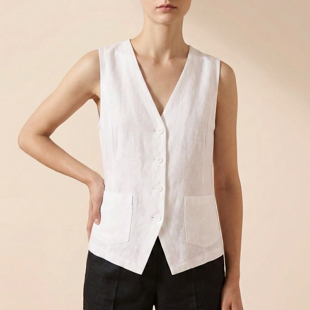 Arlena Relaxed Vest with Contrast Trim and Patch Pockets