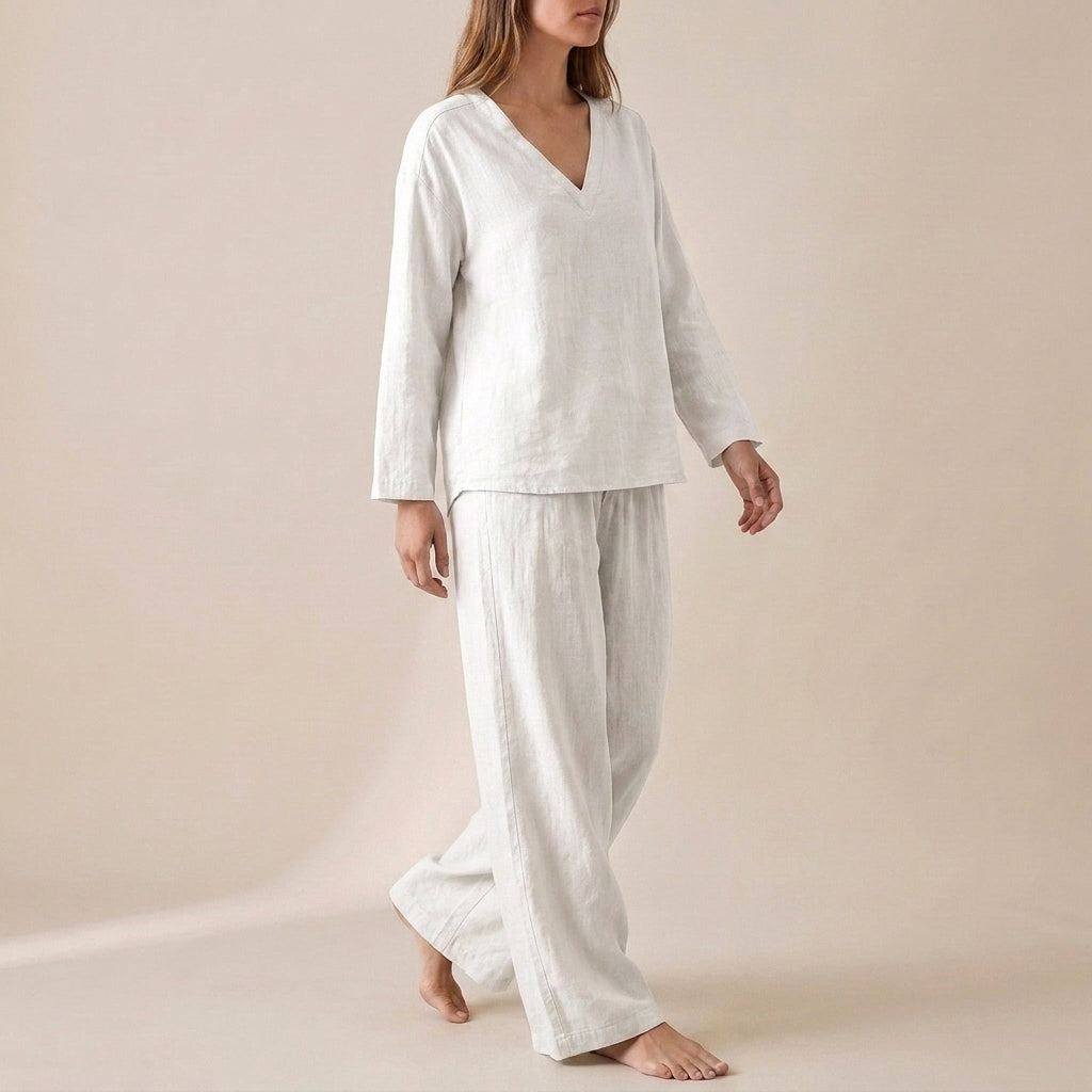 Relaxed V-Neck Pullover with Flowing Wide-Leg Pants Set