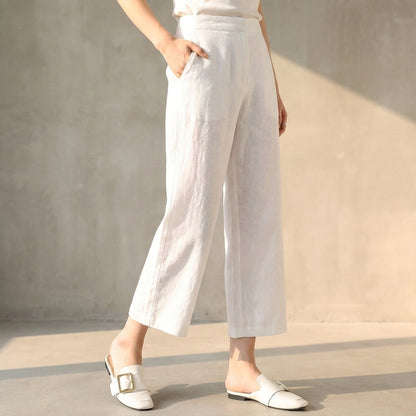 High-Waisted Wide-Leg Cropped Pants with Side-Slit Hem and Pockets