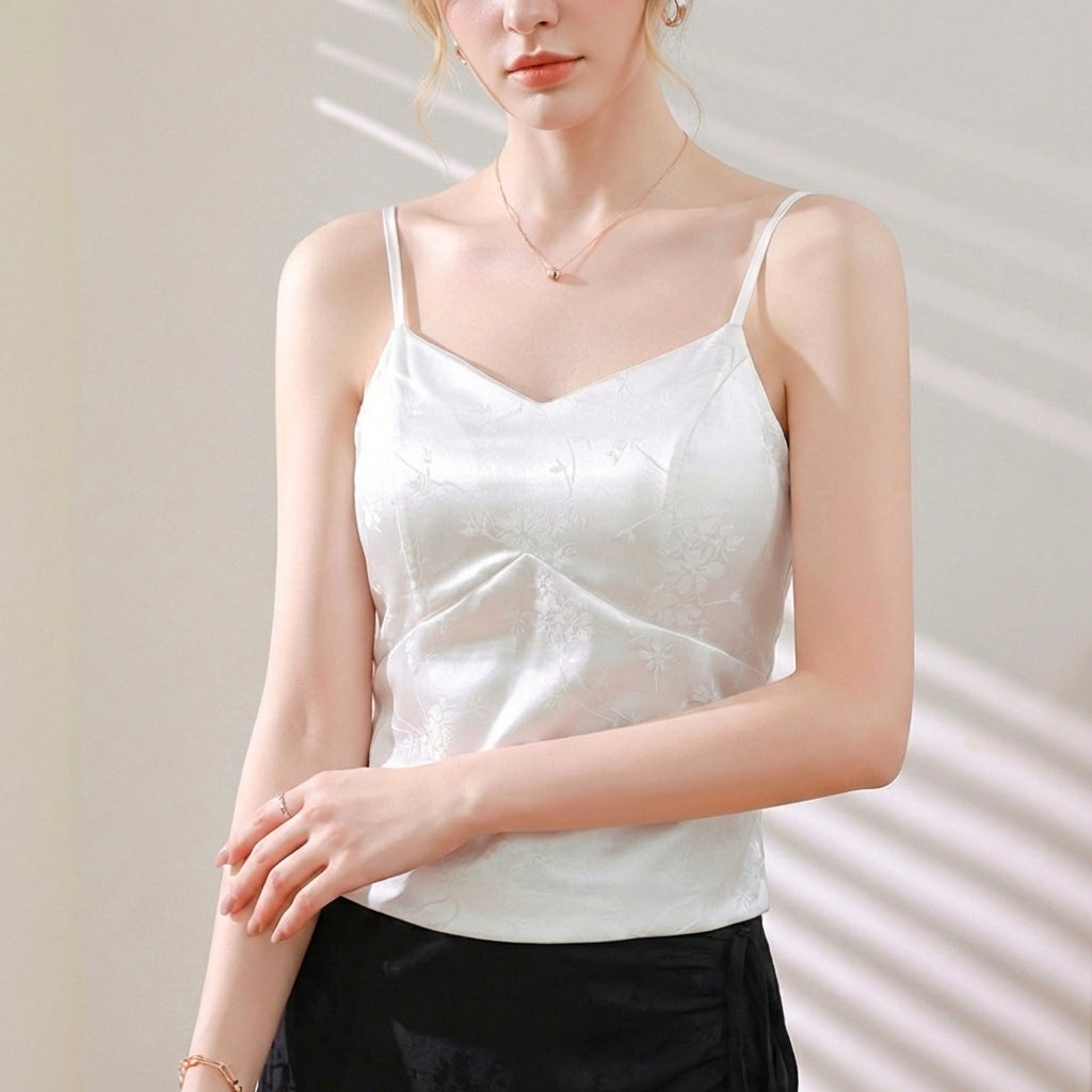 Structured Jacquard Floral Corset Top with Delicate Spaghetti Straps