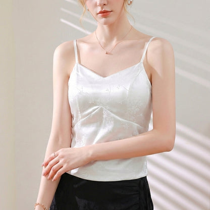 Structured Jacquard Floral Corset Top with Delicate Spaghetti Straps