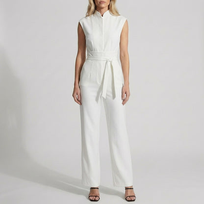 Tailored Wide-Leg Ankle-Length Jumpsuit with Mock Neck and Belt