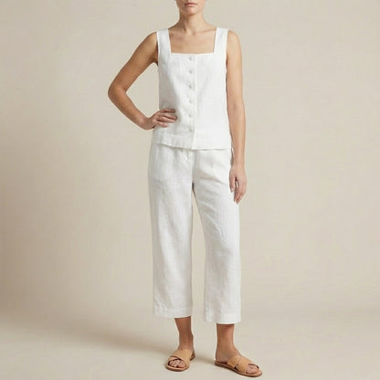 Structured Two-Piece Set with Square Neck Top and Wide-Leg Capris