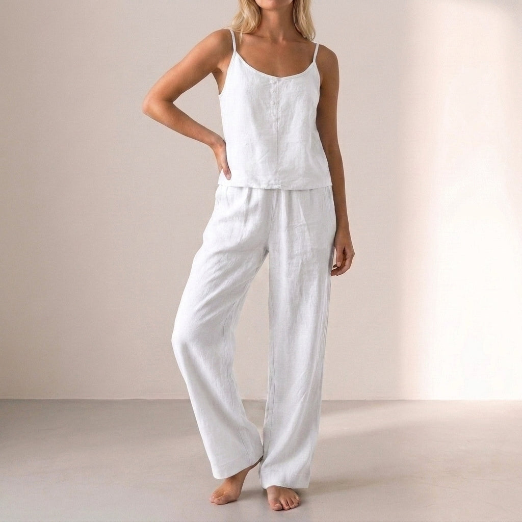 Relaxed Button-Front Sleeveless Camisole and Wide-Leg Trouser Set